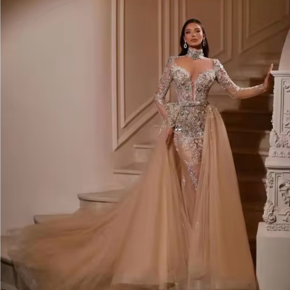 CUSTOM Brand new orange and cream dress with detachable tulle tail